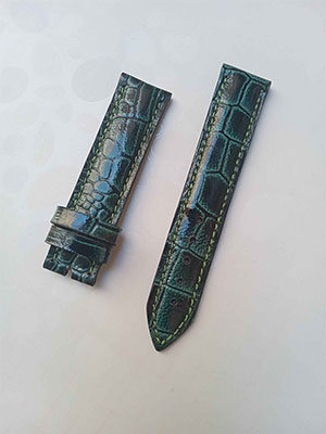 بند ساعت چرمی طرح کروکودیل سبز ورنی 